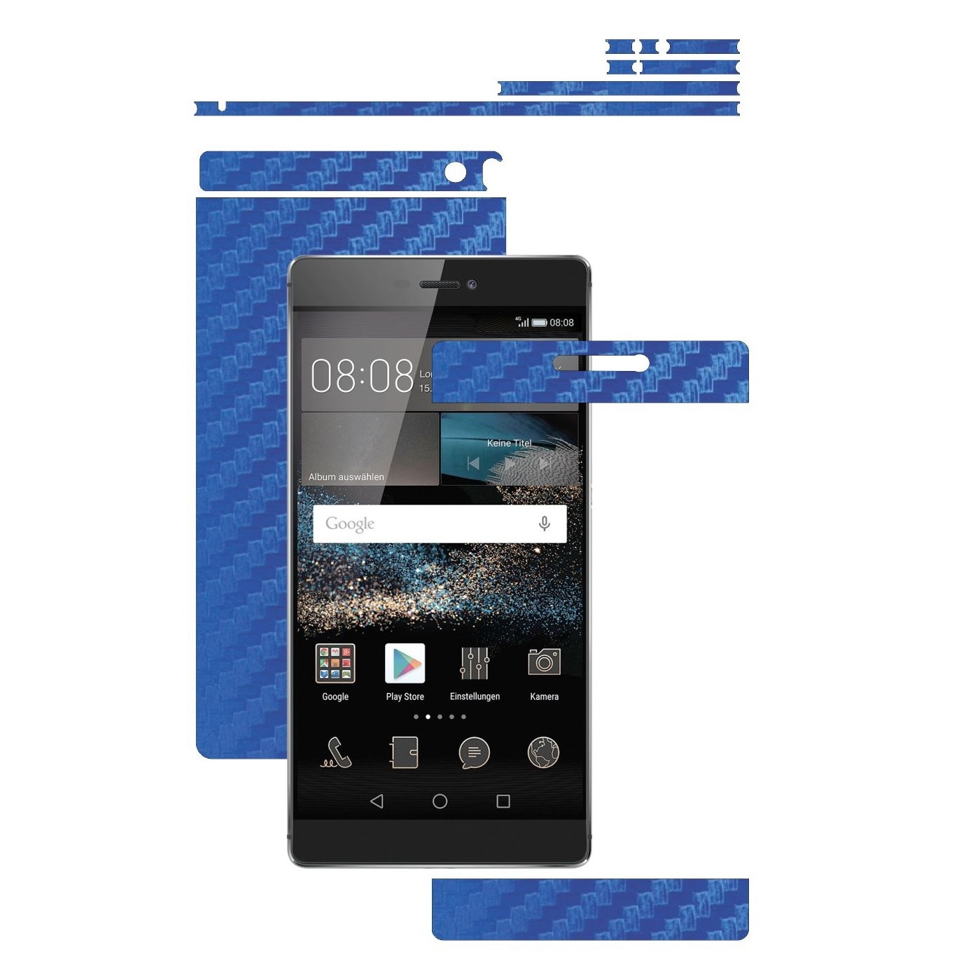 Folie de protectie Carbon Skinz, Husa de tip Skin Adeziv pentru Carcasa, Carbon Albastru dedicata Huawei Ascend P8