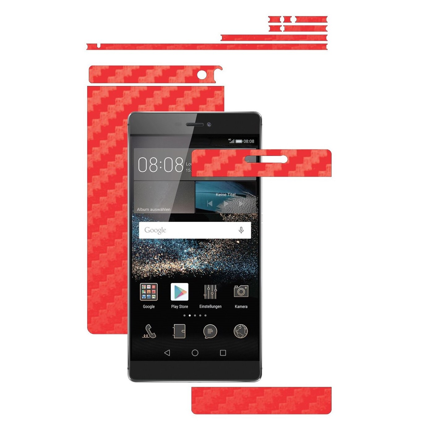 Folie de protectie Carbon Skinz, Husa de tip Skin Adeziv pentru Carcasa, Carbon Rosu dedicata Huawei Ascend P8