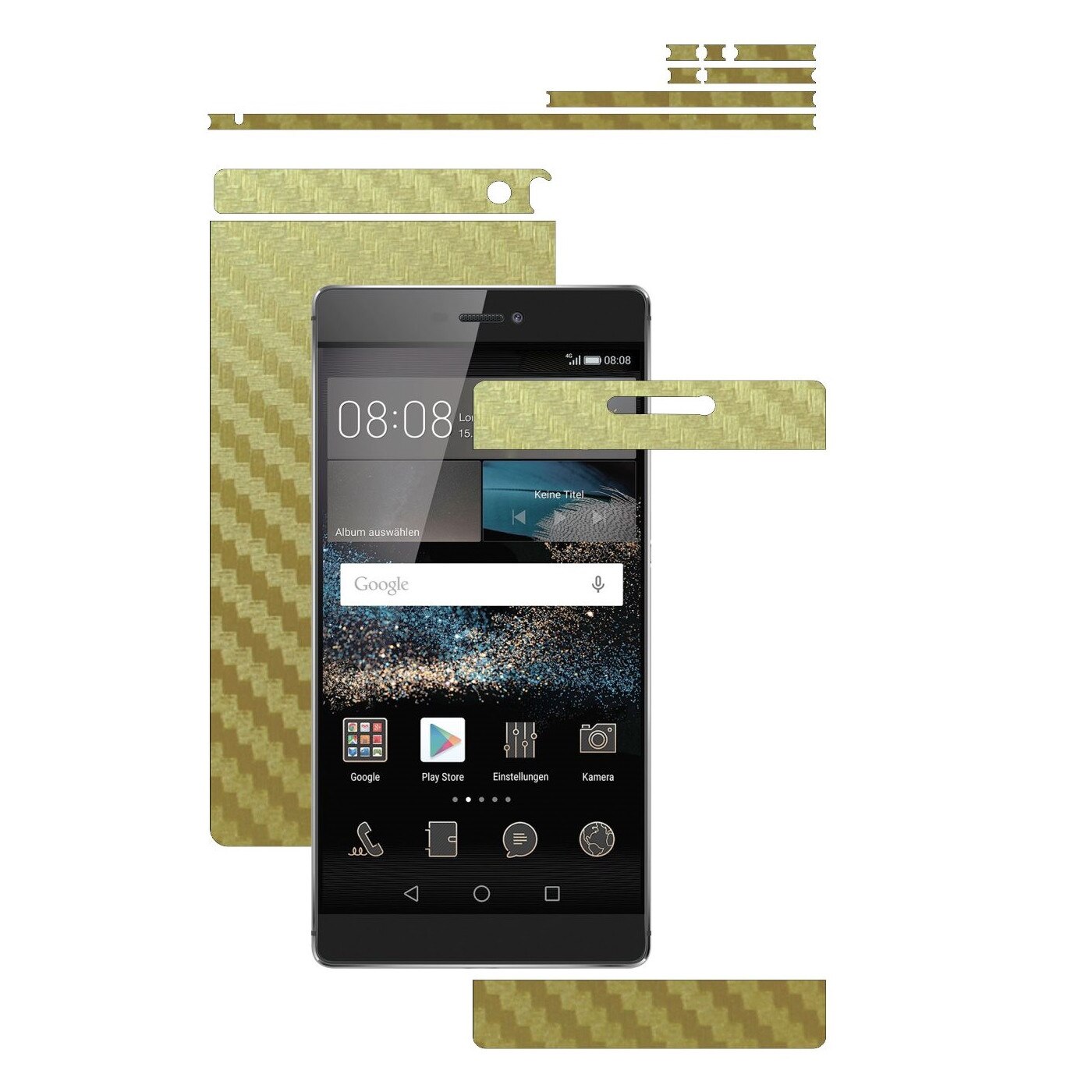 Folie de protectie Carbon Skinz, Husa de tip Skin Adeziv pentru Carcasa, Carbon Auriu dedicata Huawei Ascend P8