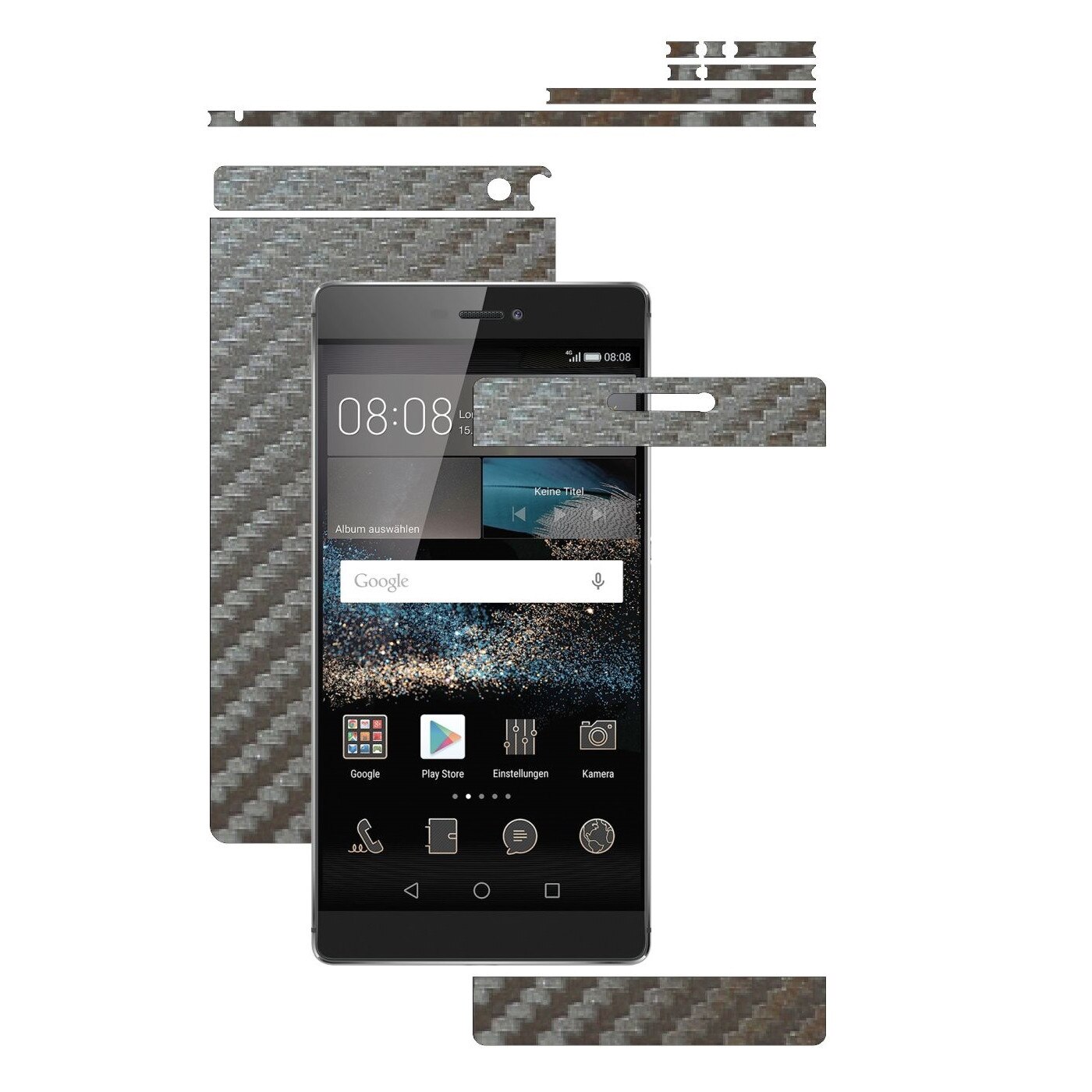 Folie de protectie Carbon Skinz, Husa de tip Skin Adeziv pentru Carcasa, Carbon Gri Argintiu dedicata Huawei Ascend P8