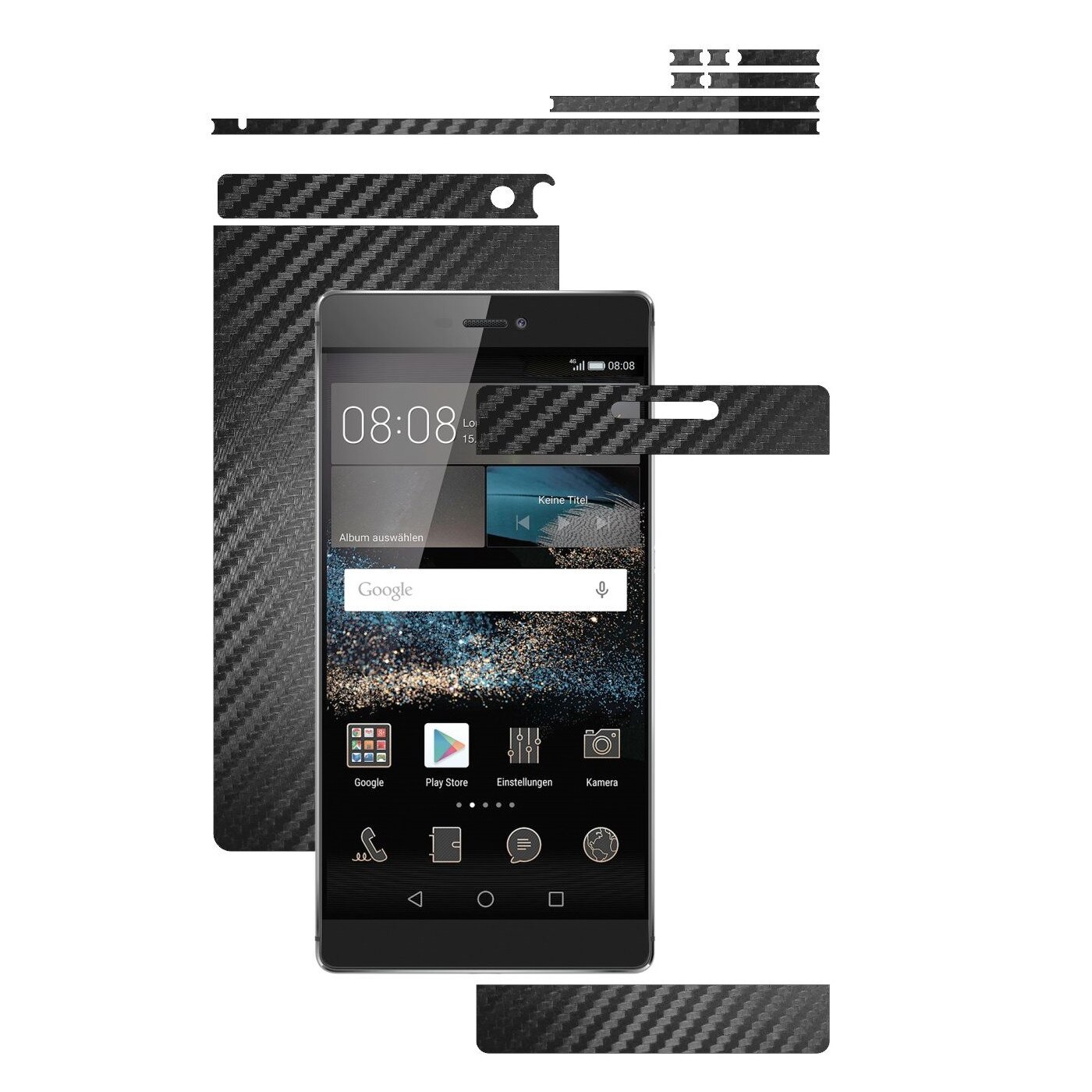 Folie de protectie Carbon Skinz, Husa de tip Skin Adeziv pentru Carcasa, Carbon Negru dedicata Huawei Ascend P8