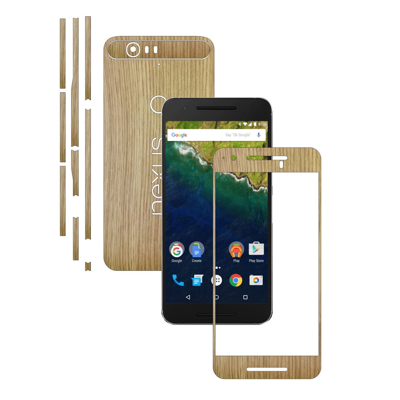 Folie de protectie Carbon Skinz, Husa de tip Skin Adeziv pentru Carcasa, Lemn Stejar dedicata Huawei Google Nexus 6P