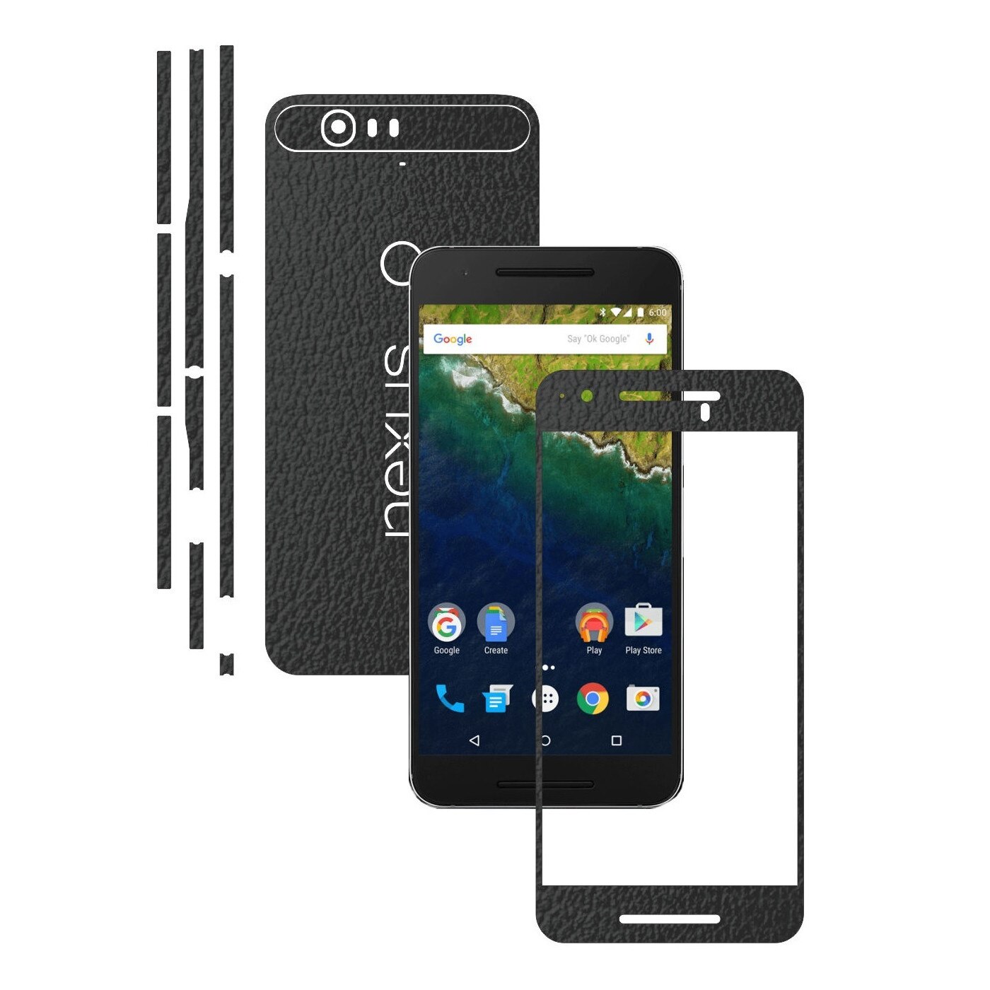 Folie de protectie Carbon Skinz, Husa de tip Skin Adeziv pentru Carcasa, Piele Neagra dedicata Huawei Google Nexus 6P