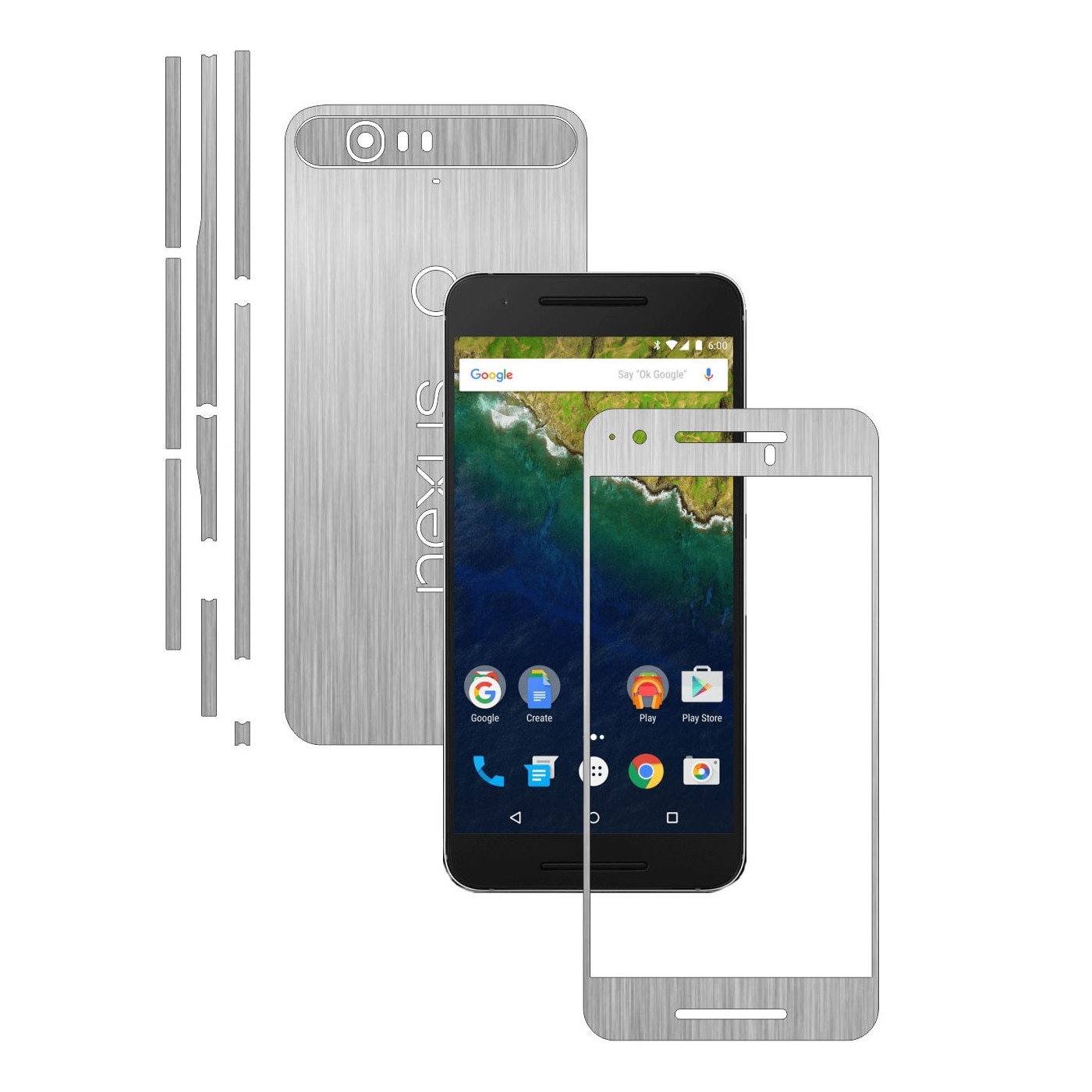 Folie de protectie Carbon Skinz, Husa de tip Skin Adeziv pentru Carcasa, Brushed Argintiu dedicata Huawei Google Nexus 6P
