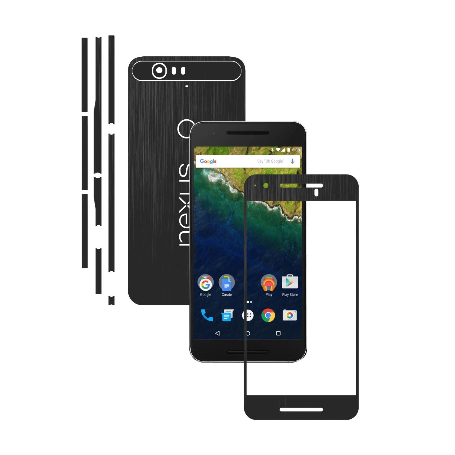 Folie de protectie Carbon Skinz, Husa de tip Skin Adeziv pentru Carcasa, Brushed Negru dedicata Huawei Google Nexus 6P