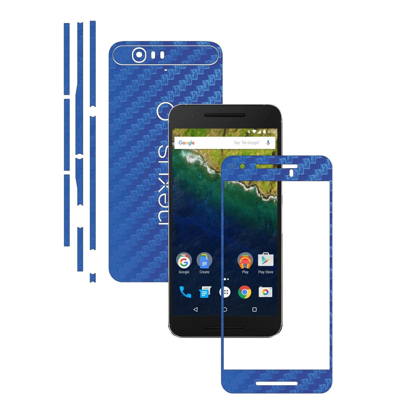 Folie de protectie Carbon Skinz, Husa de tip Skin Adeziv pentru Carcasa, Carbon Albastru dedicata Huawei Google Nexus 6P