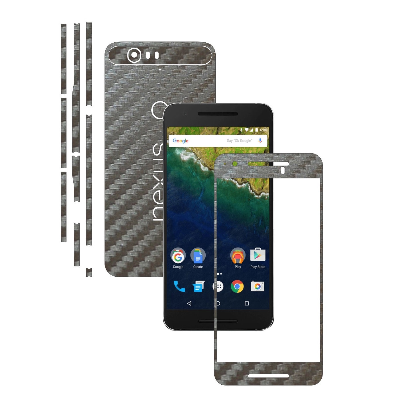 Folie de protectie Carbon Skinz, Husa de tip Skin Adeziv pentru Carcasa, Carbon Gri Argintiu dedicata Huawei Google Nexus 6P
