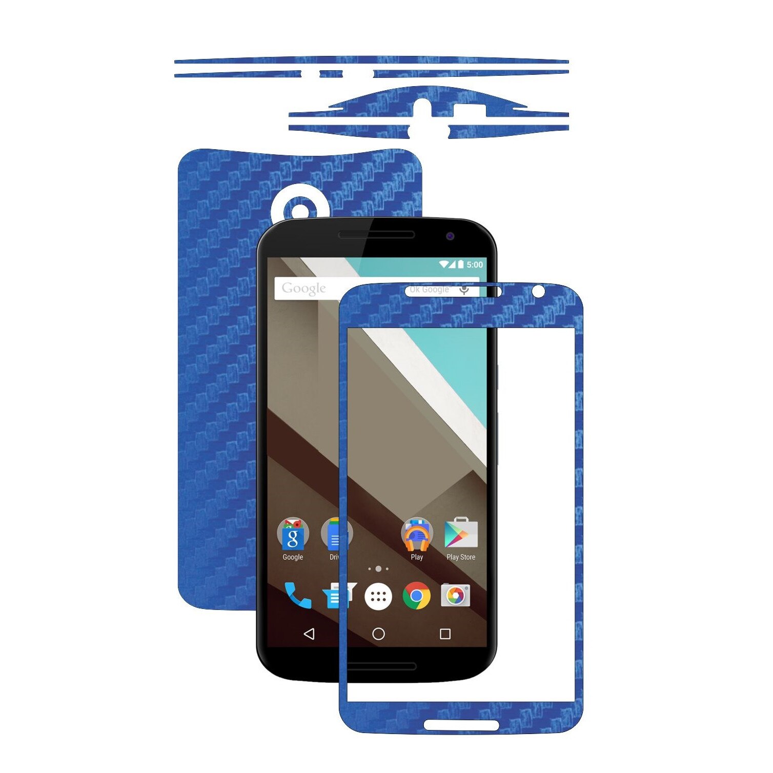 Folie de protectie Carbon Skinz, Husa de tip Skin Adeziv pentru Carcasa, Carbon Albastru dedicata Motorola Google Nexus 6