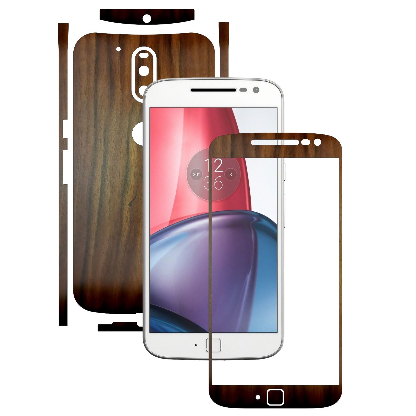 Folie de protectie Carbon Skinz, Husa de tip Skin Adeziv pentru Carcasa, Lemn Nuc Inchis dedicata Motorola Moto G4 Plus