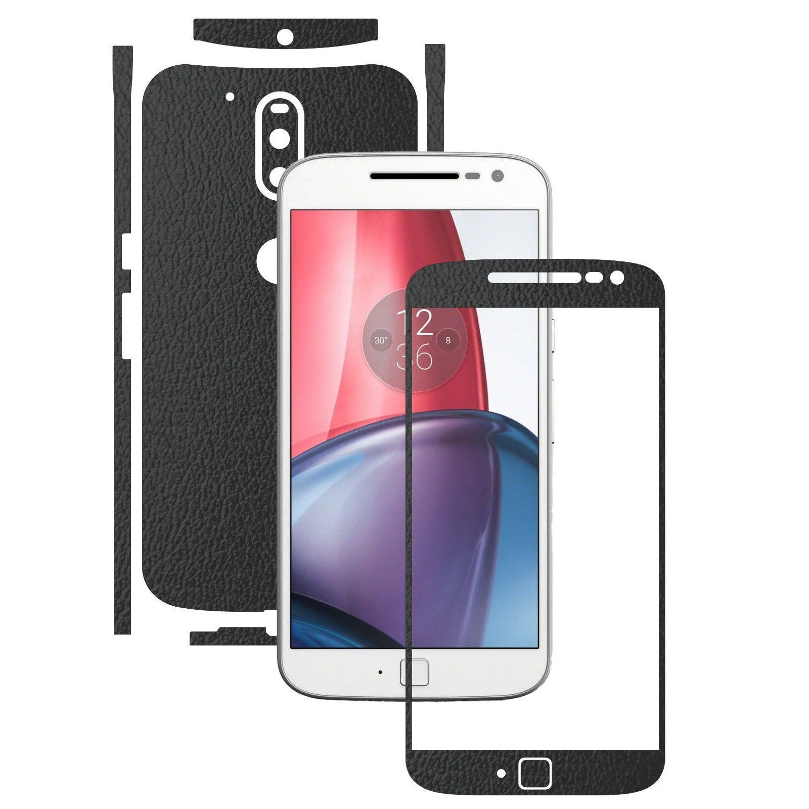 Folie de protectie Carbon Skinz, Husa de tip Skin Adeziv pentru Carcasa, Piele Neagra dedicata Motorola Moto G4 Plus
