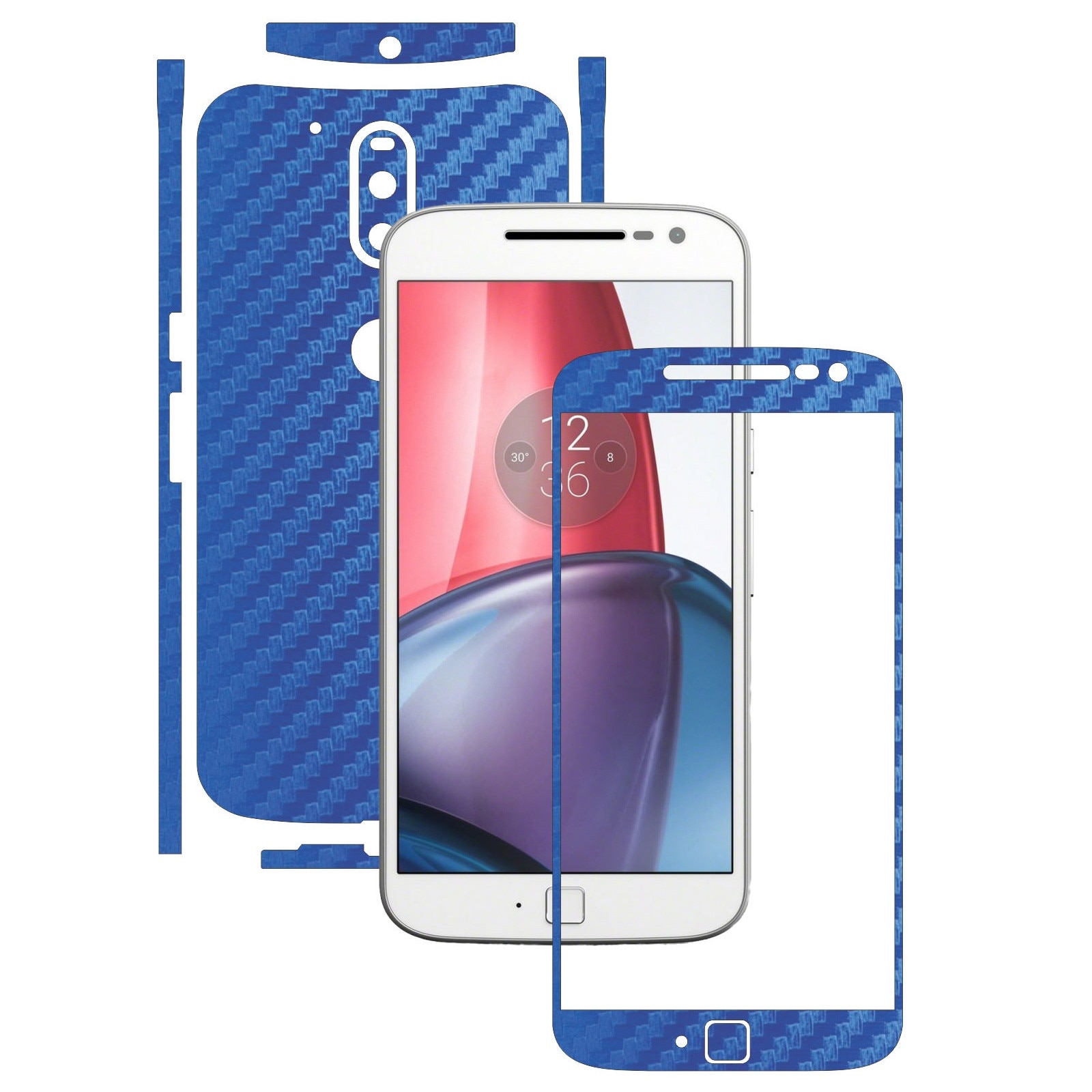 Folie de protectie Carbon Skinz, Husa de tip Skin Adeziv pentru Carcasa, Carbon Albastru dedicata Motorola Moto G4 Plus