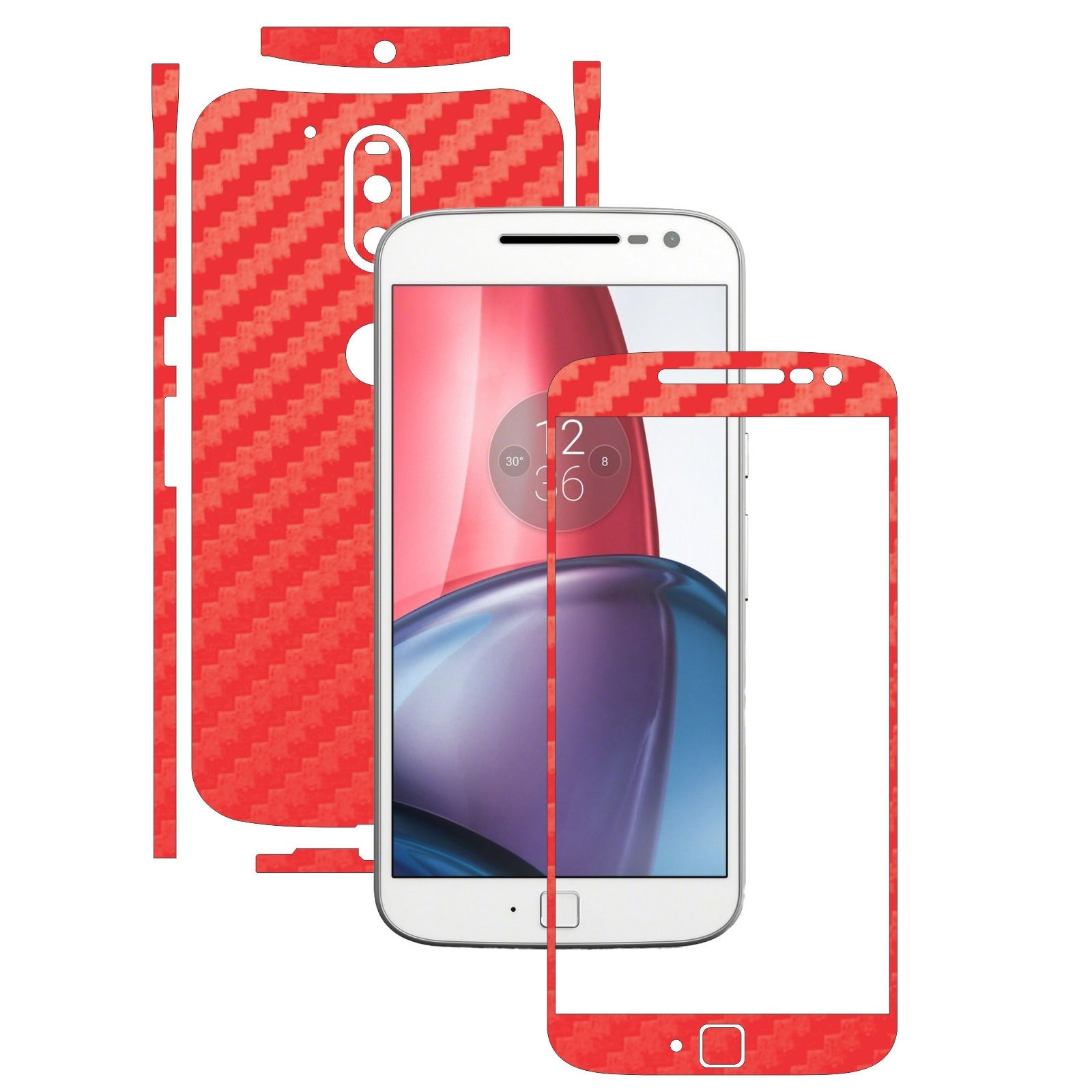 Folie de protectie Carbon Skinz, Husa de tip Skin Adeziv pentru Carcasa, Carbon Rosu dedicata Motorola Moto G4 Plus