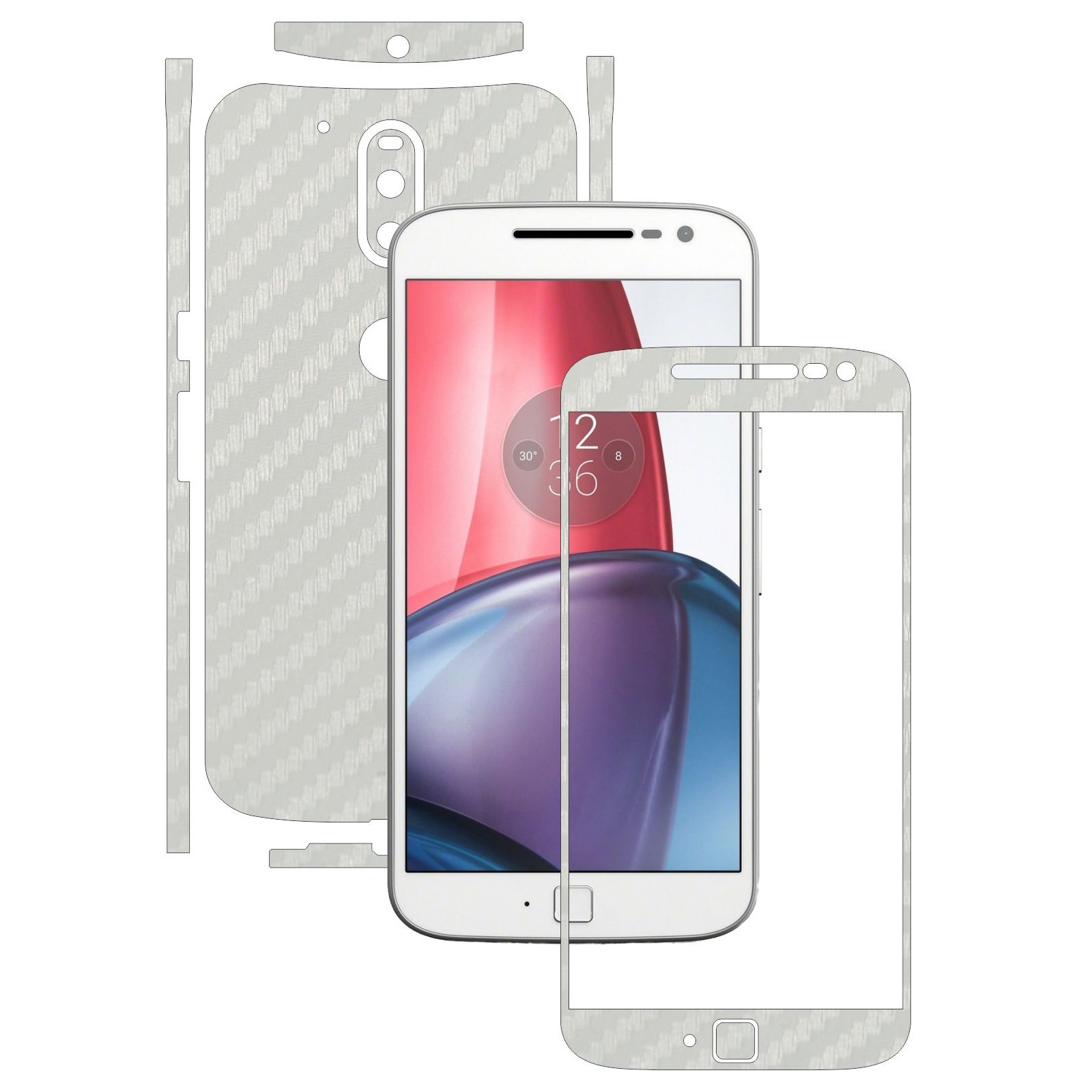 Folie de protectie Carbon Skinz, Husa de tip Skin Adeziv pentru Carcasa, Carbon Alb dedicata Motorola Moto G4 Plus
