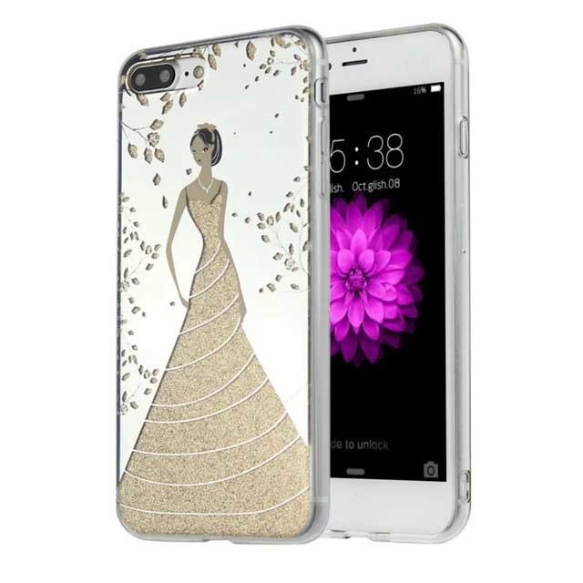 Husa capac Premium iPhone 7 Plus cu oglinda si sclipici/glitter, aurie