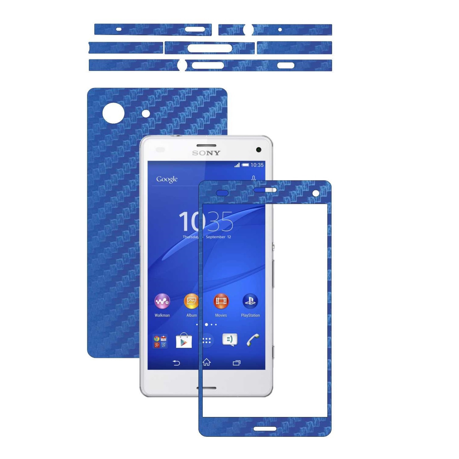 Folie de protectie Carbon Skinz, Husa de tip Skin Adeziv pentru Carcasa, Carbon Albastru dedicata Sony Xperia Z3 Compact