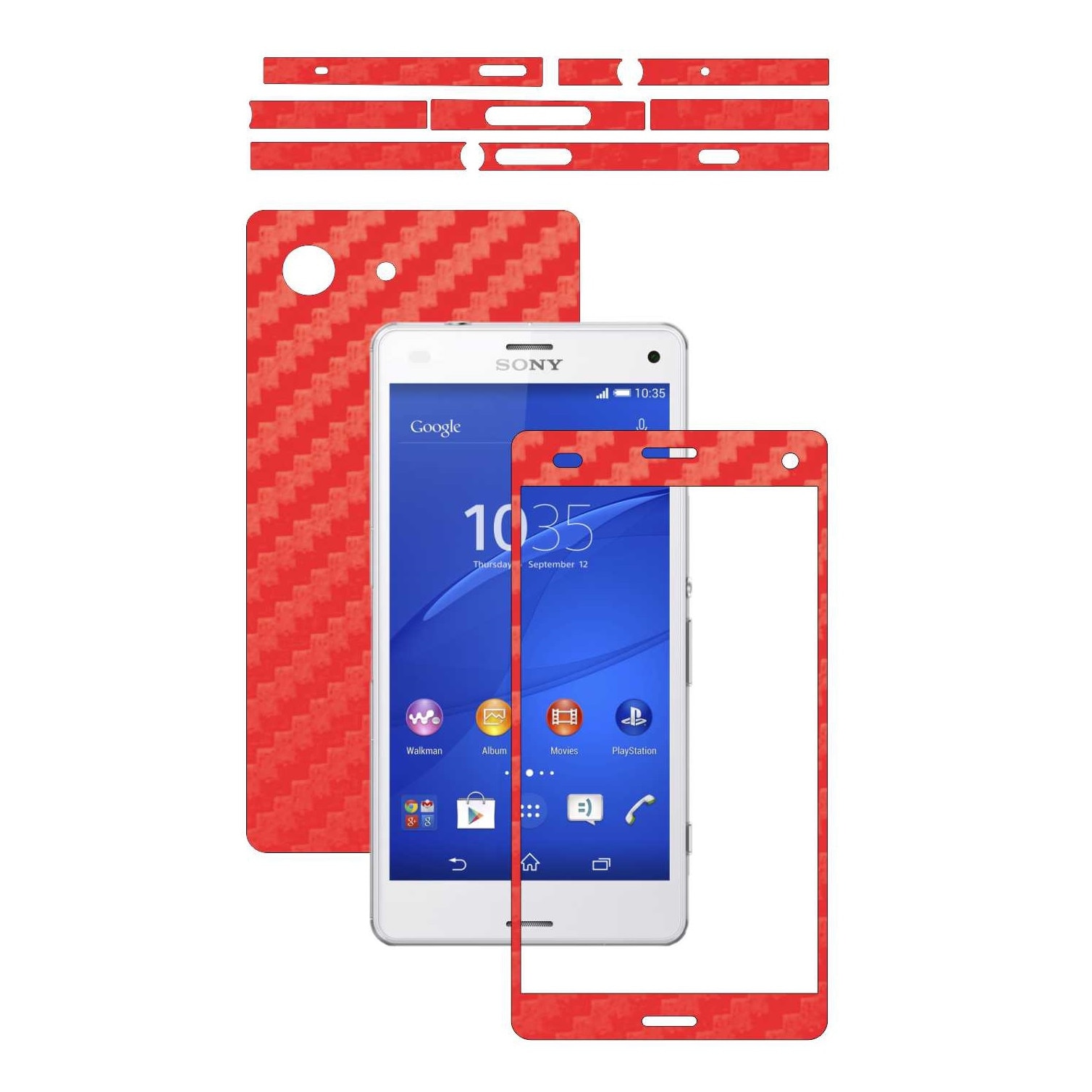 Folie de protectie Carbon Skinz, Husa de tip Skin Adeziv pentru Carcasa, Carbon Rosu dedicata Sony Xperia Z3 Compact