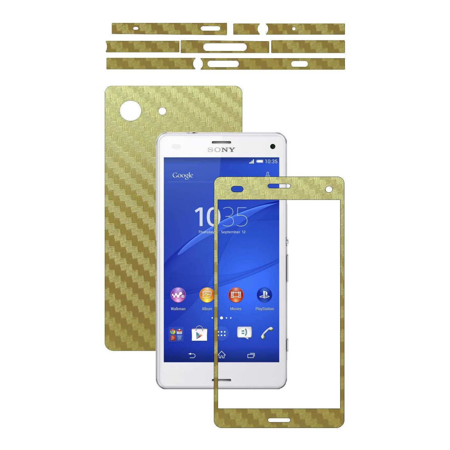 Folie de protectie Carbon Skinz, Husa de tip Skin Adeziv pentru Carcasa, Carbon Auriu dedicata Sony Xperia Z3 Compact