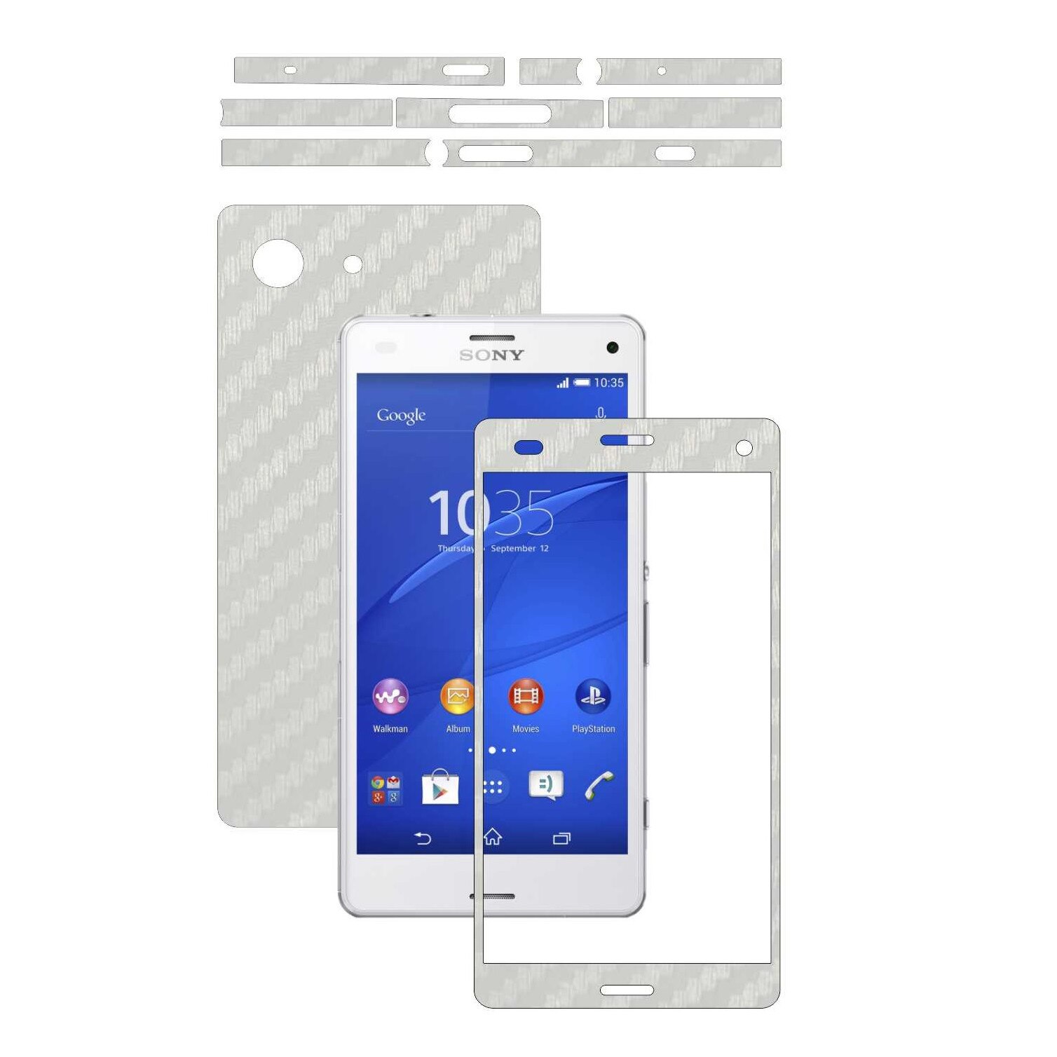 Folie de protectie Carbon Skinz, Husa de tip Skin Adeziv pentru Carcasa, Carbon Alb dedicata Sony Xperia Z3 Compact