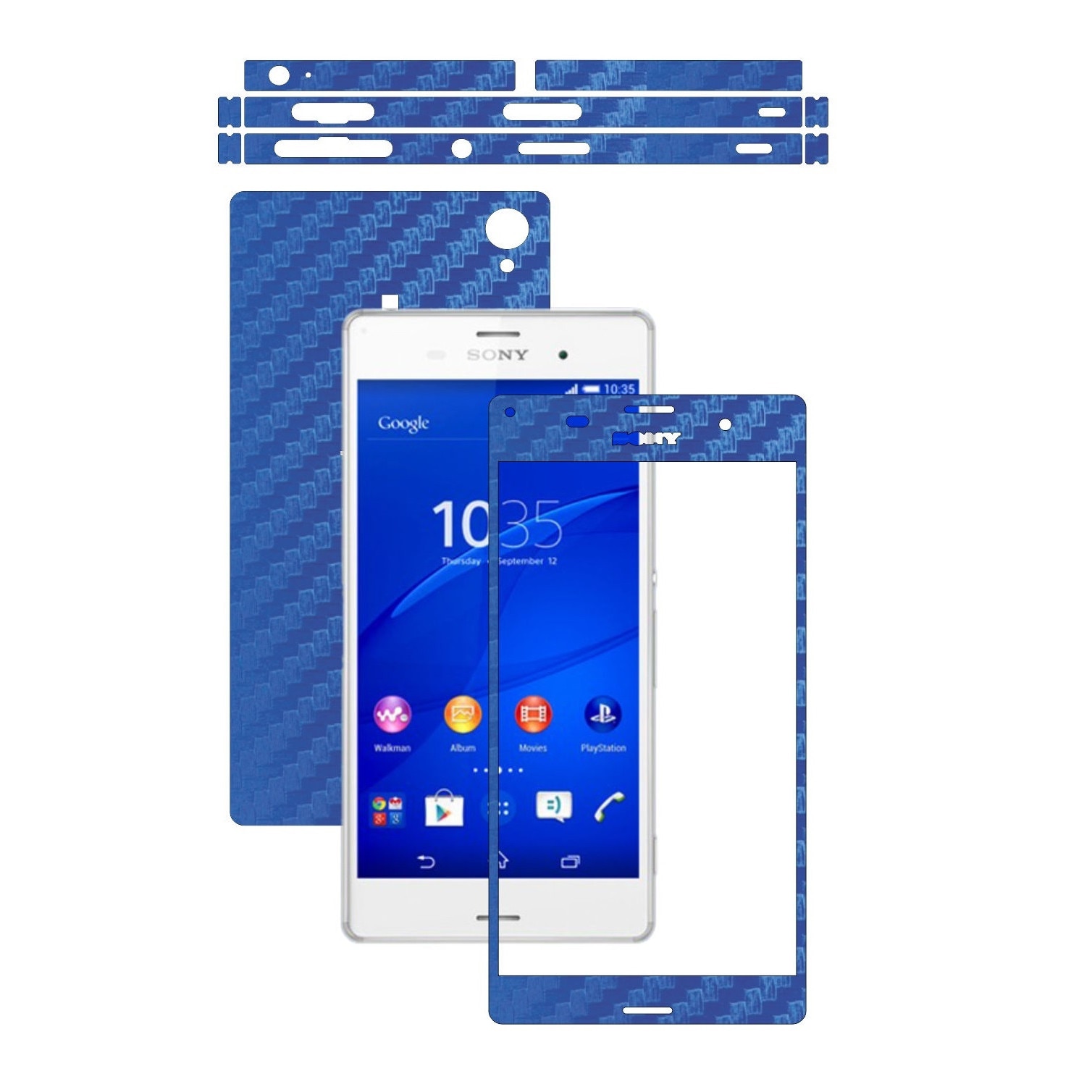 Folie de protectie Carbon Skinz, Husa de tip Skin Adeziv pentru Carcasa, Carbon Albastru dedicata Sony Xperia Z3