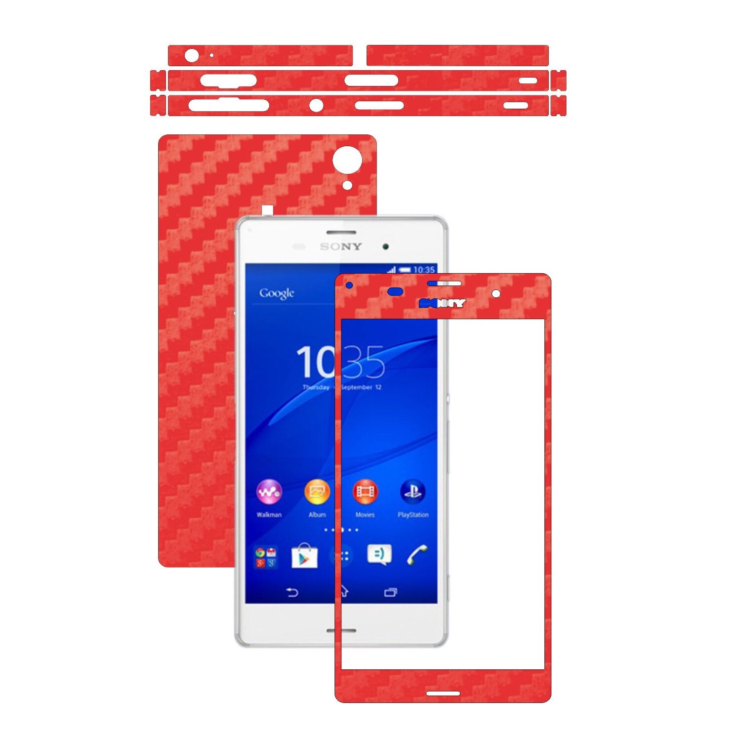 Folie de protectie Carbon Skinz, Husa de tip Skin Adeziv pentru Carcasa, Carbon Rosu dedicata Sony Xperia Z3