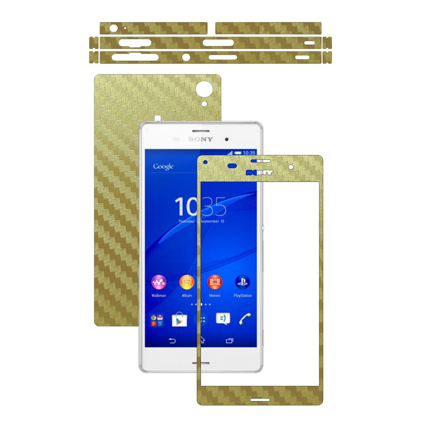 Folie de protectie Carbon Skinz, Husa de tip Skin Adeziv pentru Carcasa, Carbon Auriu dedicata Sony Xperia Z3