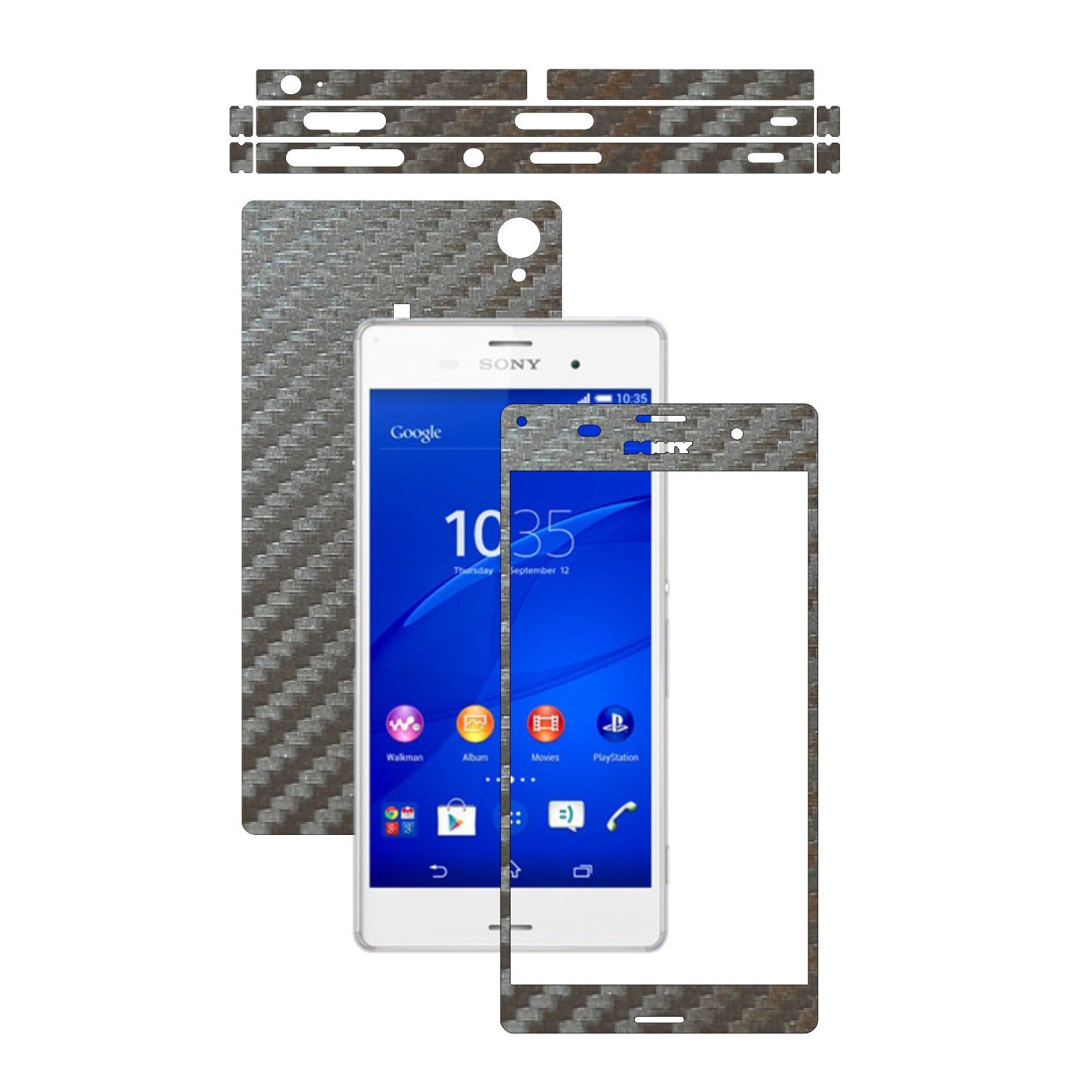 Folie de protectie Carbon Skinz, Husa de tip Skin Adeziv pentru Carcasa, Carbon Gri Argintiu dedicata Sony Xperia Z3