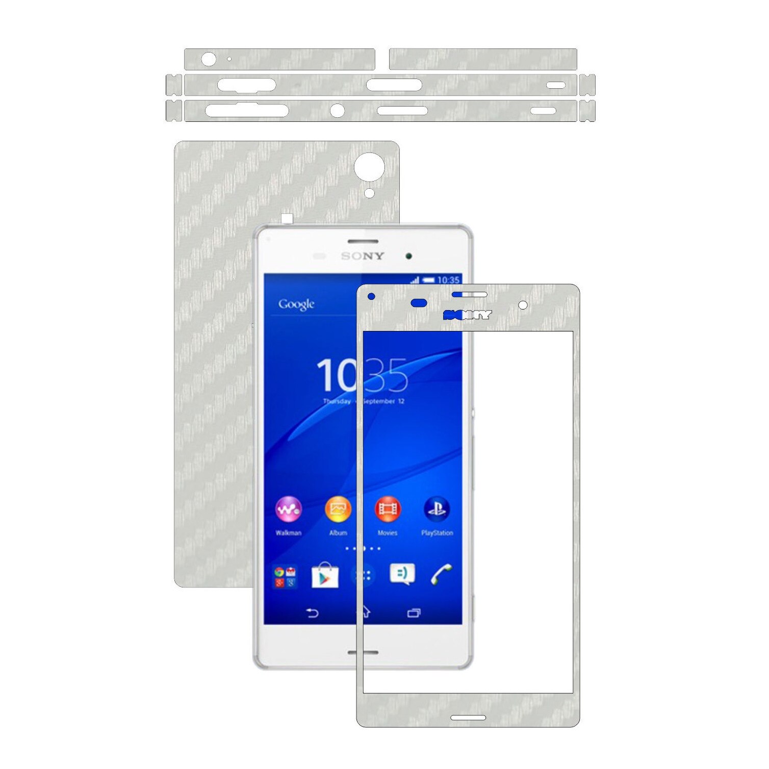 Folie de protectie Carbon Skinz, Husa de tip Skin Adeziv pentru Carcasa, Carbon Alb dedicata Sony Xperia Z3