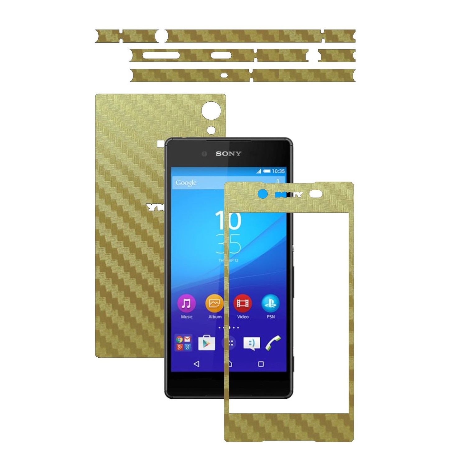 Folie de protectie Carbon Skinz, Husa de tip Skin Adeziv pentru Carcasa, Carbon Auriu dedicata Sony Xperia Z3 Plus + Plus