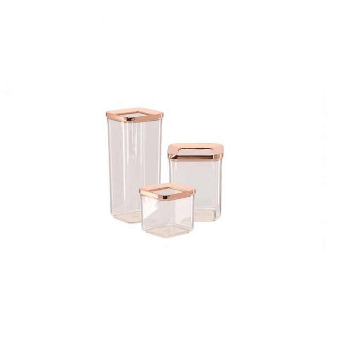 Set de 3 recipiente pentru alimente, Ramiz, Plastic, Rose Gold