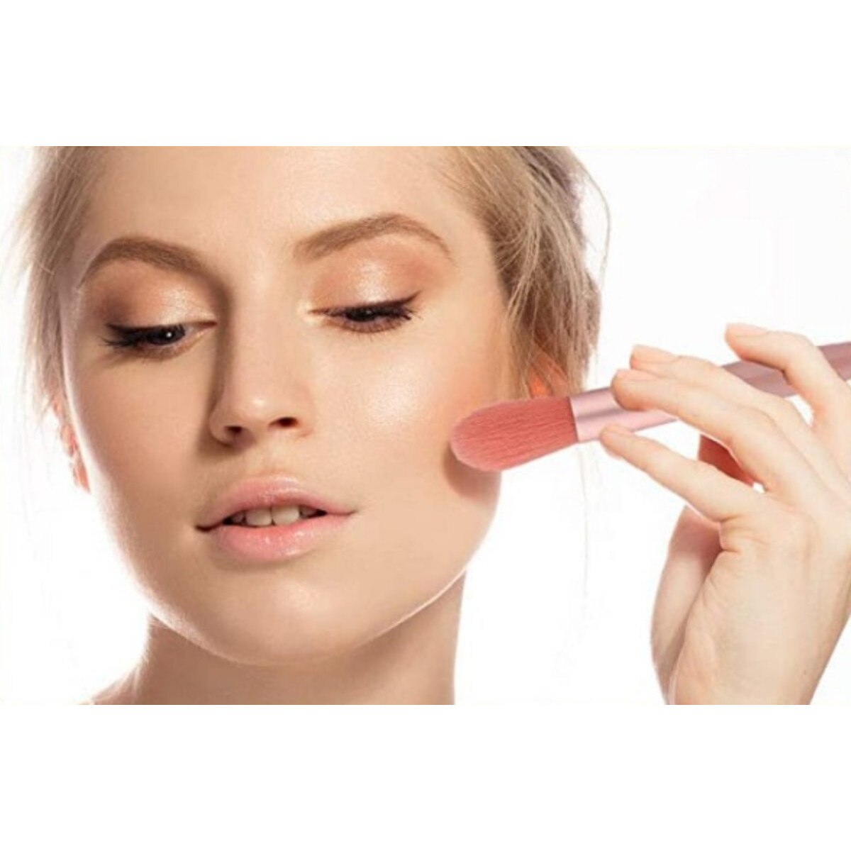 Комплект от 8 мини четки за грим, EJANBO, Синтетичен косъм, Розови