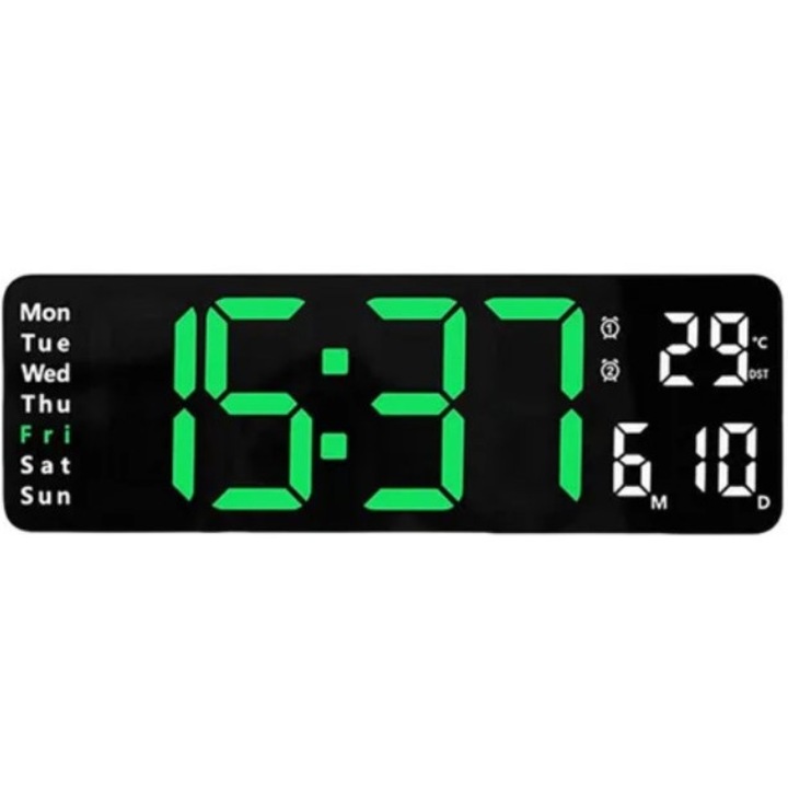 Цифров стенен часовник настолен будилник календар термометър 6629