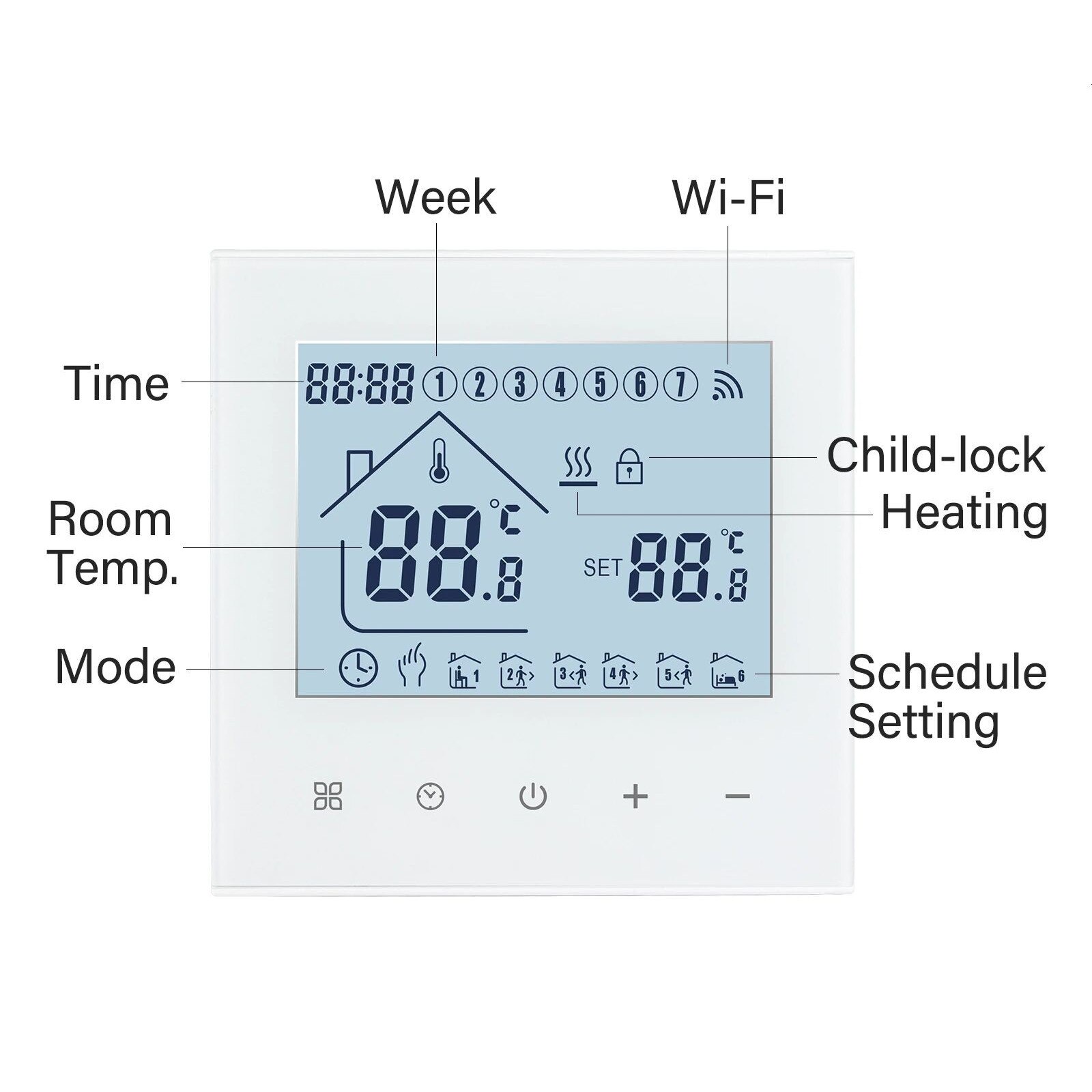 Termostat digital WiFi, BeOk, control smartphone Android, iOS, display ...