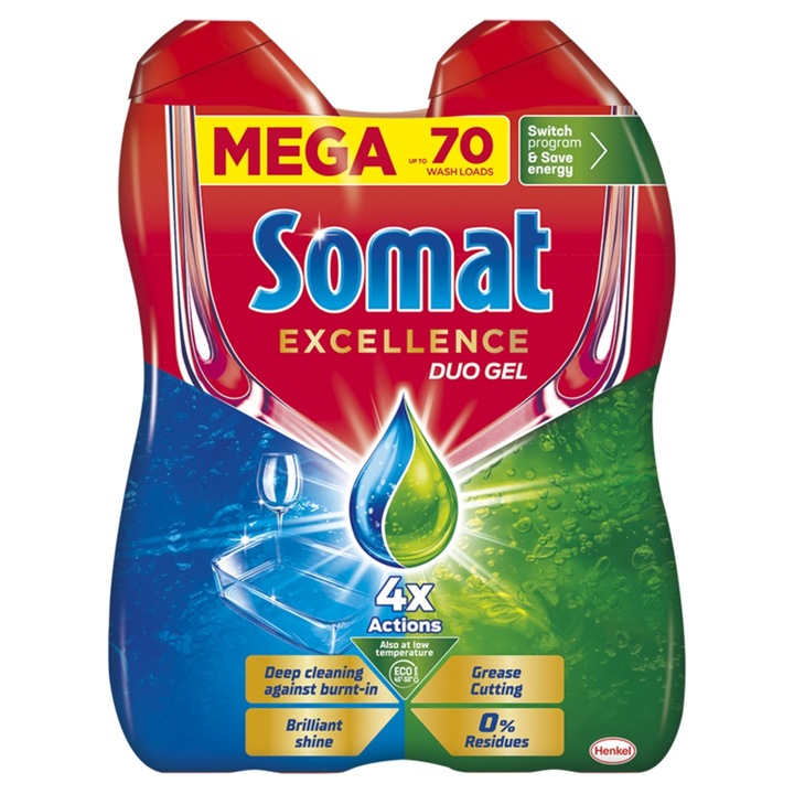 Somat Excellence DuoGel GreaseCutting mosogatógél, 70 mosás, 2x630ml