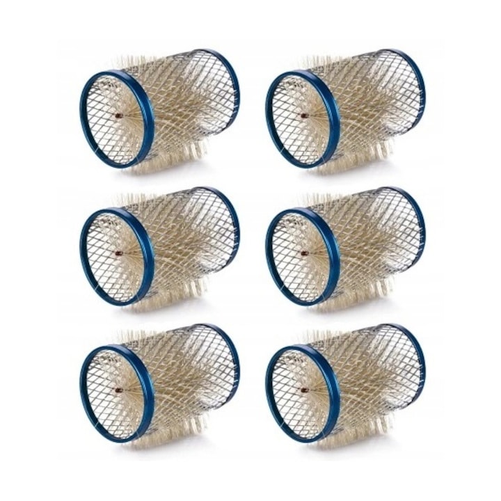 Set Bigudiuri Profesionale Pentru Par, Ponik'S, Metal, Rezistente La Actiunea Substantelor Chimice De Coafare, Profesionale, Flexibile, In Forma De Cilindru, Diametru 40 mm, Lungime 6.5 cm, Alb, 6 Buc