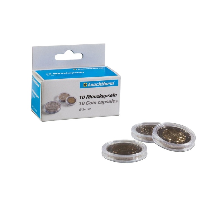 Set 10 capsule pentru monede, Leuchtturm, Plastic, Transparent - 430-0151