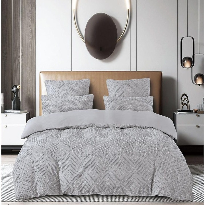 Комплект спално бельо с вложки Сиво/светло 220 X 240 см, 6 части, FINET, ALN-203