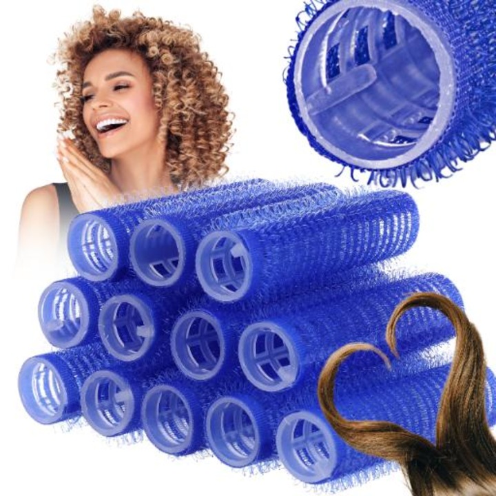 Role Pentru Par, Ponik's, Auto-Sustinatoare, Ideale Pentru Formarea Valurilor Lejere Si Buclelor Delicate, Protejeaza Parul De Daune, Confortabile, Durabile, Pentru Par Lung, Confortabile La Purtat, Diametru 16 Mm, Set De 12 Bucati, Albastru
