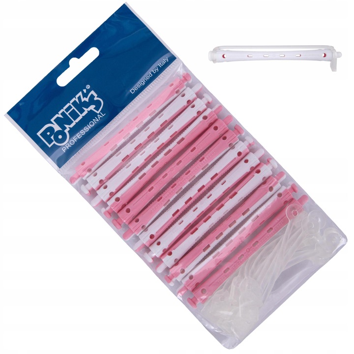 Bigudiuri pentru permanent, Ponik's, 8cm, 12 bucati, Alb, Roz