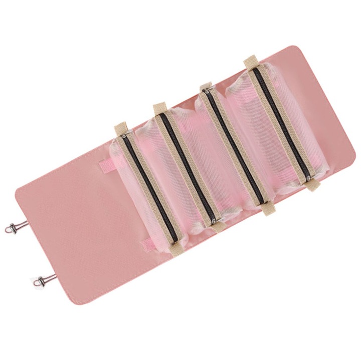 Portfard cu saculeti detasabili 22X16CM, Organizator cosmetice pentru calatorii, roz