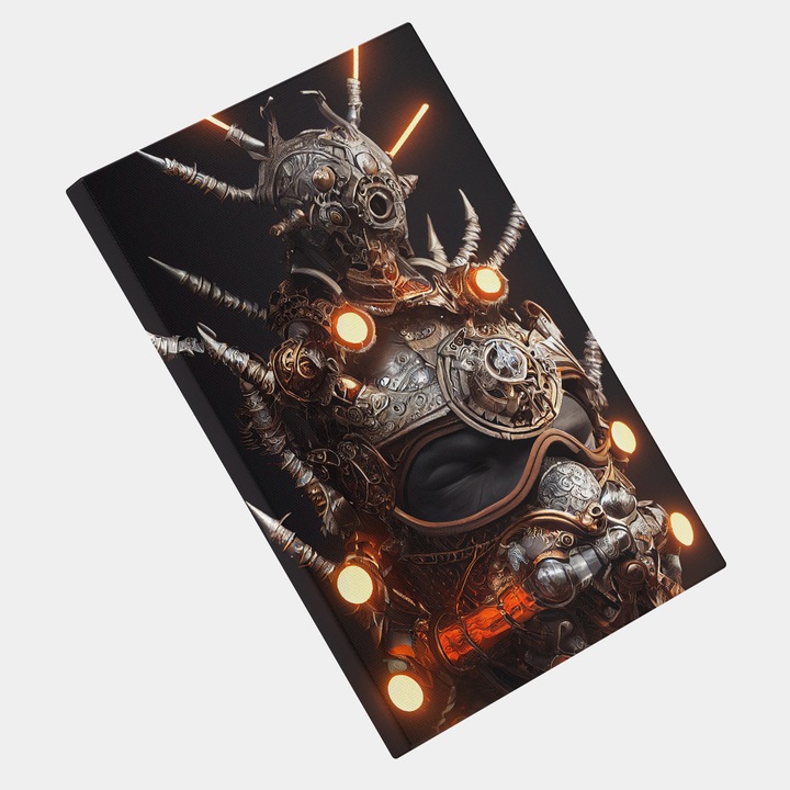Tablou Canvas Steampunk Robot, Fanart, Modern, Creativ, Detaliat, Contemporan, High End, Arta si Pictura Digitala, Concept Generat cu Inteligenta Artificiala, AI, IA, 25x40 cm, Multicolor