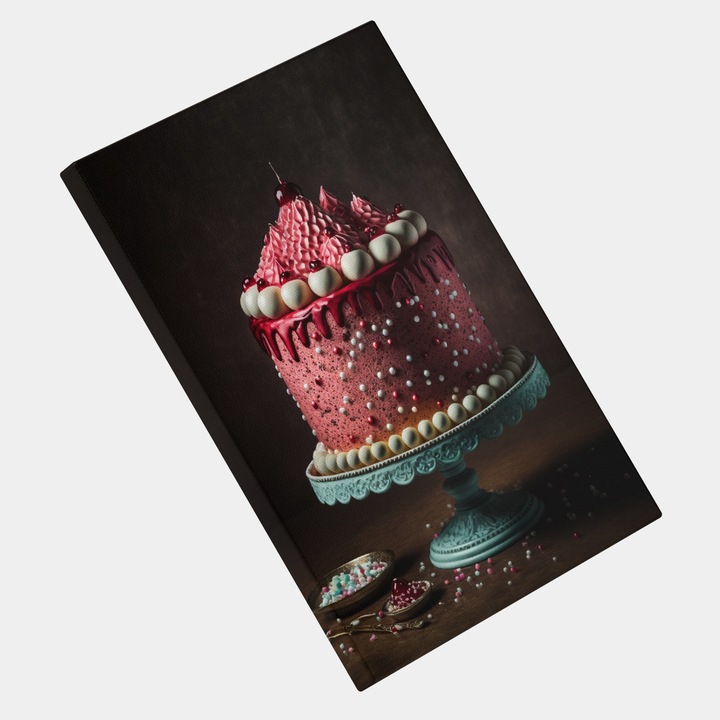 Tablou Canvas Tort Delicios, Sedinta foto in studio, Decorat, Fanart, Modern, Creativ, Detaliat, Contemporan, High End, Arta si Pictura Digitala, Concept Generat cu Inteligenta Artificiala, AI, IA, 25x40 cm, Multicolor