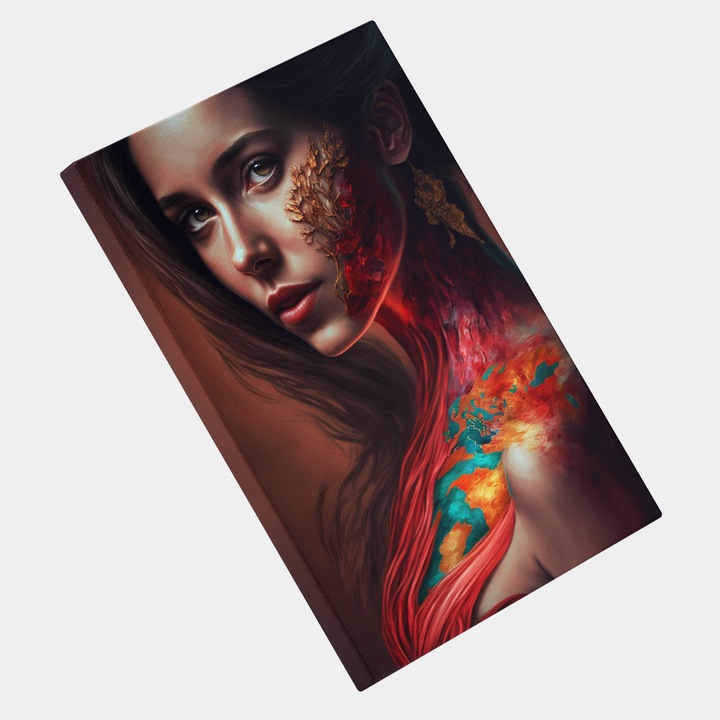 Tablou Canvas Portret Aspect Artistic Abstract, Fanart, Creativ, Detaliat, Contemporan, High End, Arta si Pictura Digitala, Concept Generat cu Inteligenta Artificiala, AI, IA, 25x40 cm, Multicolor