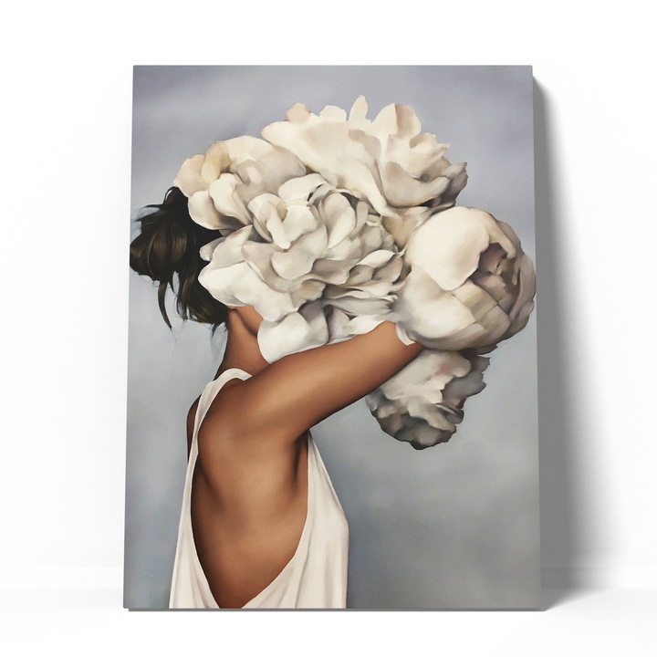 Tablou canvas woman bouquet of flowers 60x90 cm