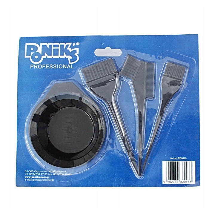 Set de vopsit parul, Profesional, Bzn010, 3 pensule si bol pentru coafura, Plastic, Gri, Capacitate bol 0, 5 l, Lungime pensule 20, 5 cm, Latime pensula 5, 5 cm