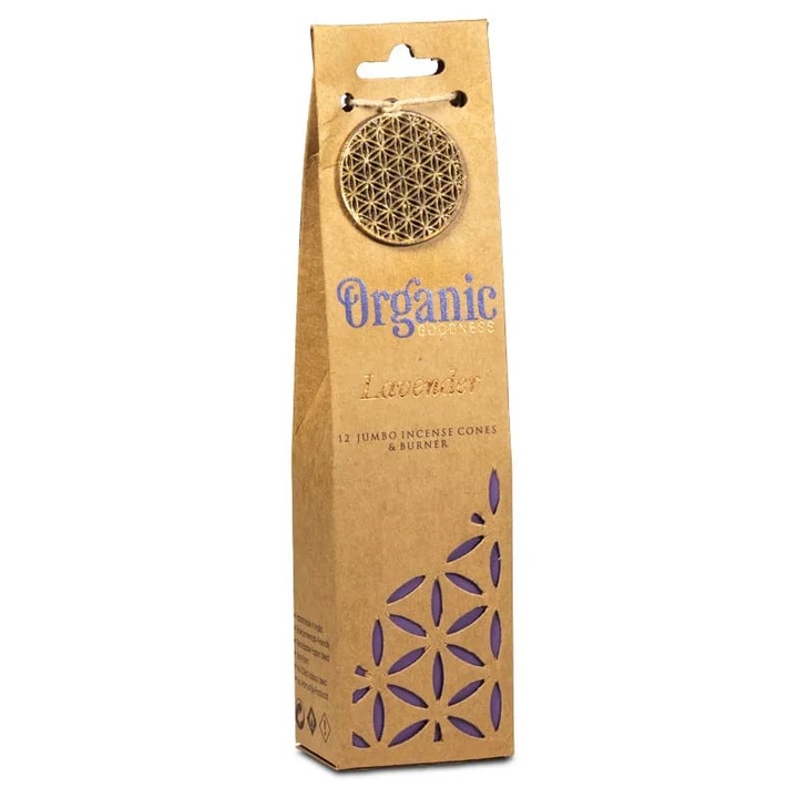 Conuri parfumate Organic Goodness, Aroma Lavanda, 72 g, cu arzator