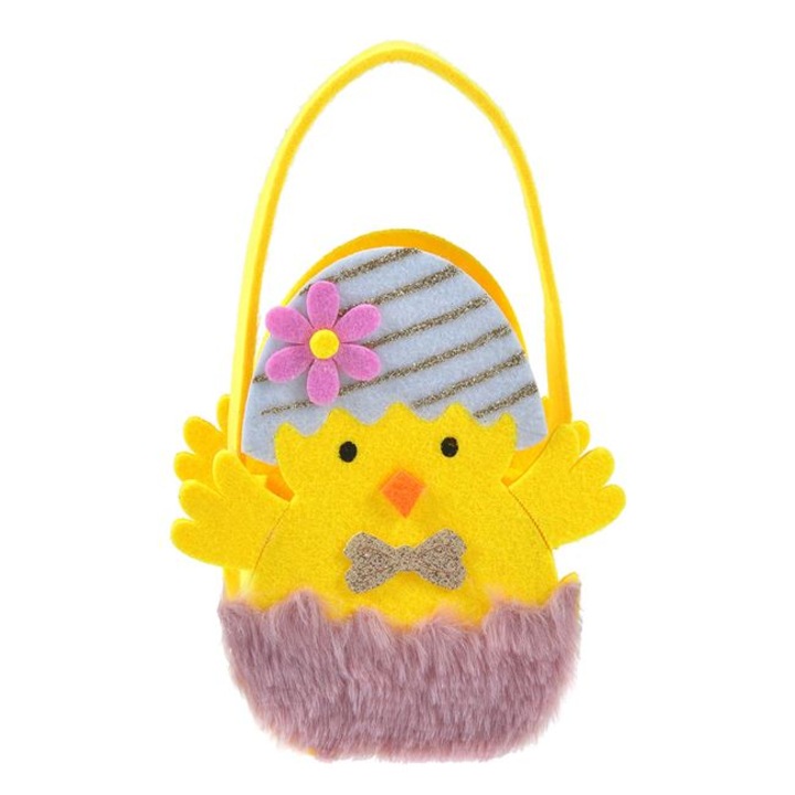 Geanta decorativa pentru Paste in forma de pui cu blana si toarta, poliester, 14 x 7 cm, multicolor