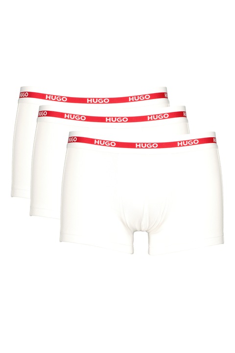 HUGO, Set de boxeri cu banda logo in talie - 3 perechi, Alb