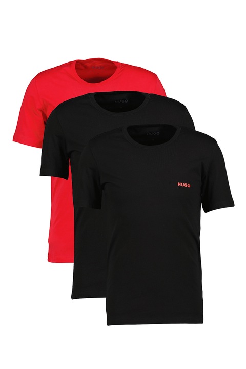 HUGO, Памучна домашна тениска - 3 броя, Червен/Черен