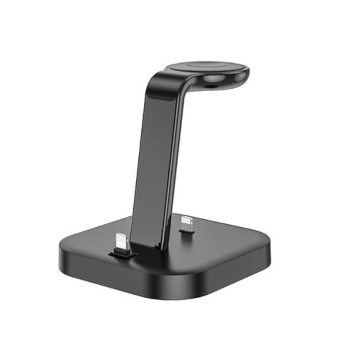 Vezeték nélküli töltő 3 az 1-ben, HOCO CW43 telefonhoz, Apple vezeték nélküli fejhallgató és Apple Watch, fekete