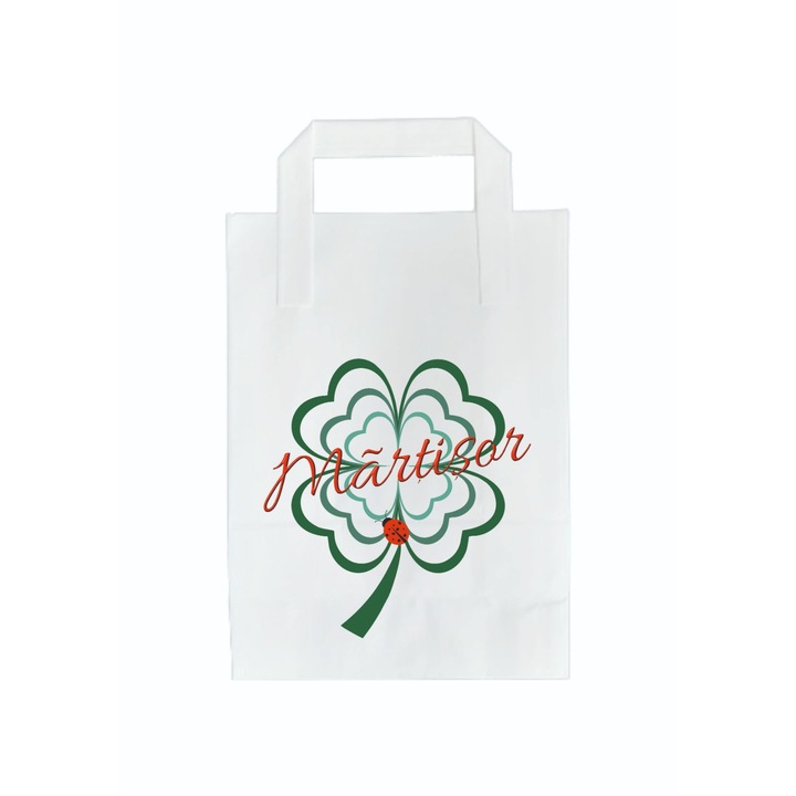 Pachet 10 pungi cadou "Trifoi cu martisor!" 18cmx25cmx9cm